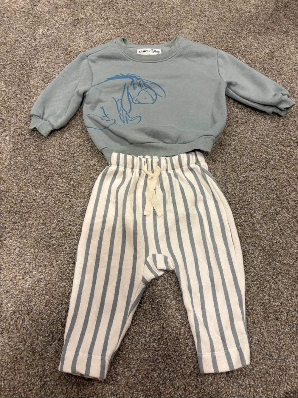 Disney Sage Green Eeyore Sweatshirt & Cream Gray Striped Joggers